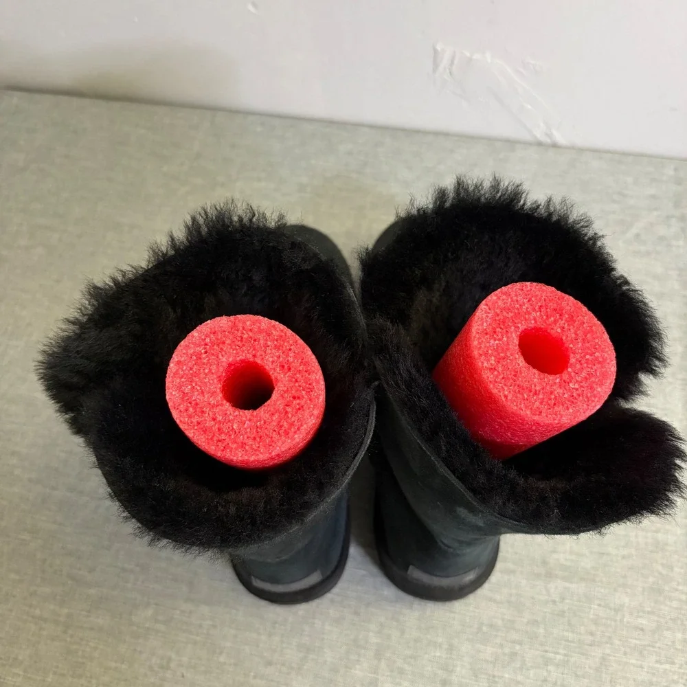 UGG Boots Womens 8 Black Bailey Button II Suede Shearling‎ Mid Calf 1016226